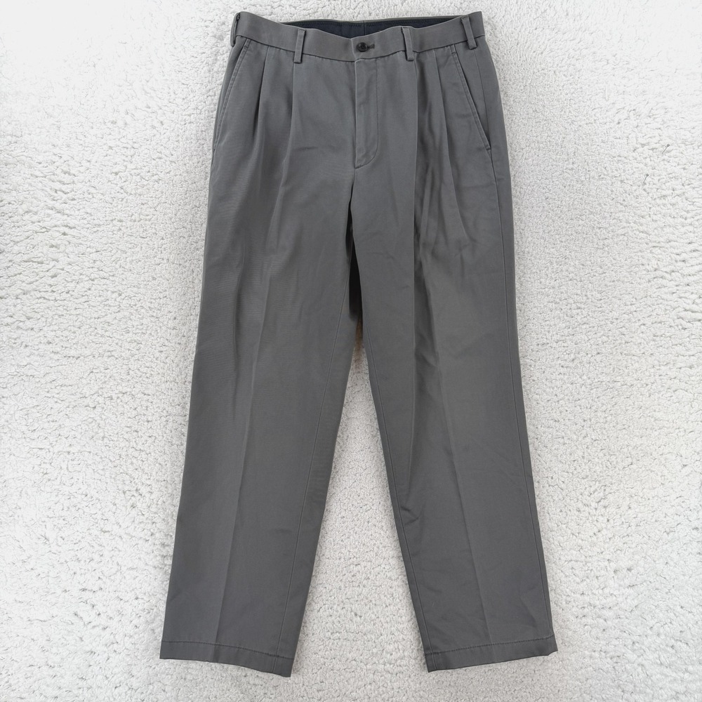 Uniqlo Chino Pants Mens 32x27 Gray Regular Fit Cotton Pleated 321-400544
